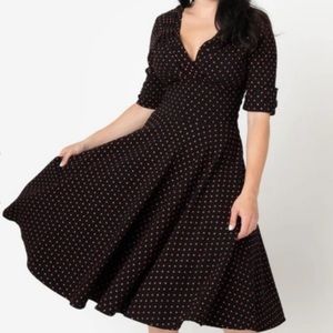 Unique Vintage Delores Swing Dress Rare Black Red Polka Dots Size M 6/8